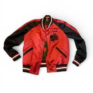 Coach Reversible Varsity Jacket Red Black Floral Rose Satin Bomber XS Women